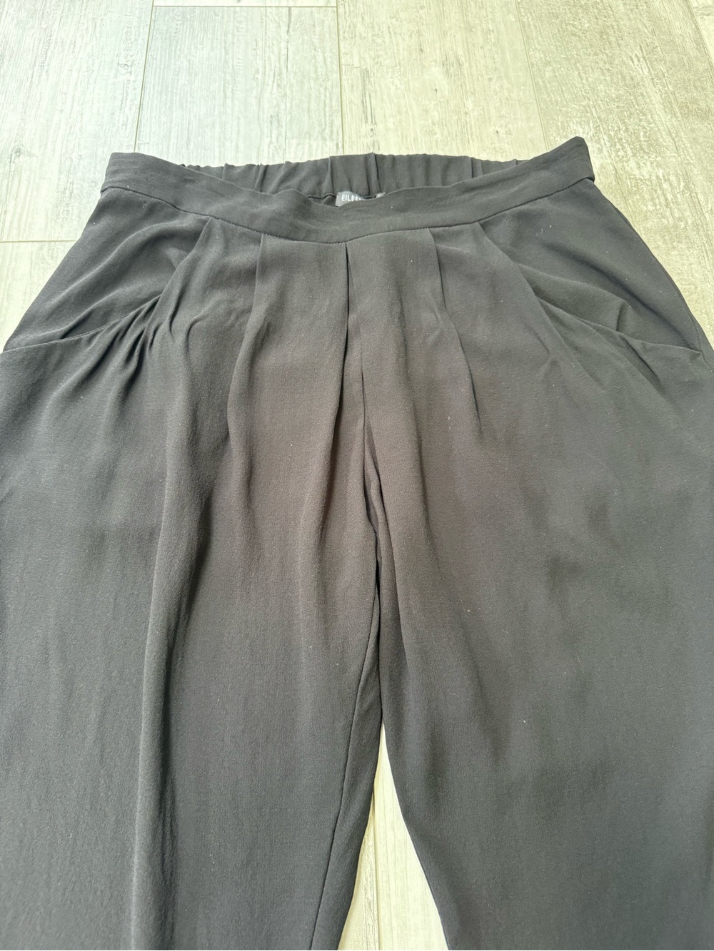 Eileen Fisher Black Silk Georgette Pleated Jogger Pants | Size S - Picture 6 of 10
